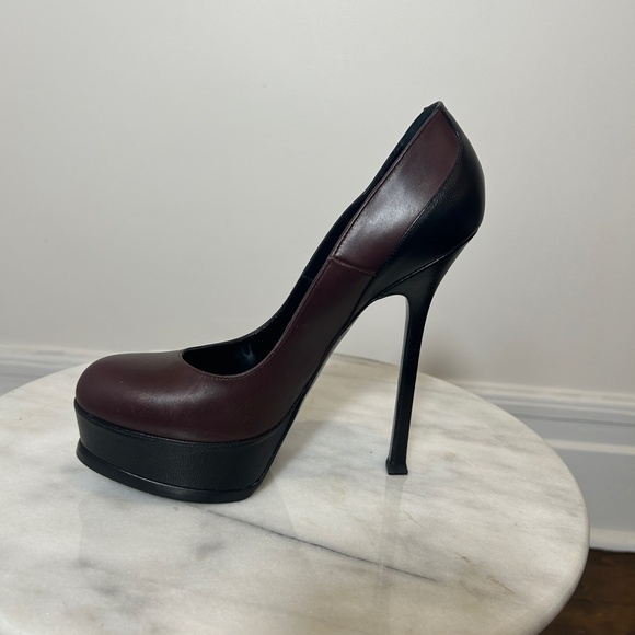 YSL Bordeaux and Black Leather Platform Heels - Picture 3 of 7